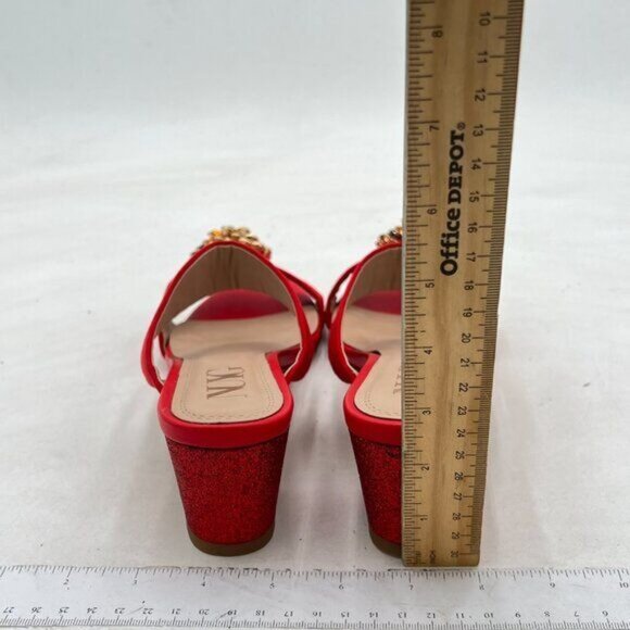 Red Crystal Flower for Bride Wedding Open Toe Chunky Heels Double Strap Sandals - Picture 4 of 6